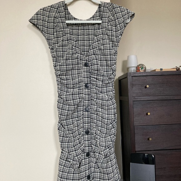 Ganni Ruched Seersucker Checked Mini Dress, EU 32 (NWT) - Picture 3 of 5